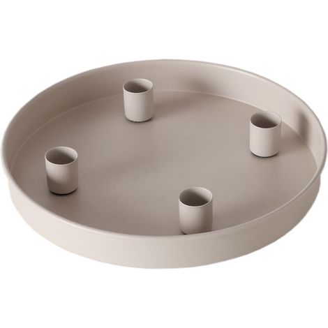Magnet Kerzentablett für Stabkerzen 25 cm rund - beige - Metall Kerzenständer mit 4 magnetischen Haltern - Deko Tablett Festtags Advents Kerzen Ständer