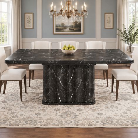 Mesa de comedor extensible 140-180x80x76,5 cm MDF negro con almacenaje integrado MEUBLIV (1/5)