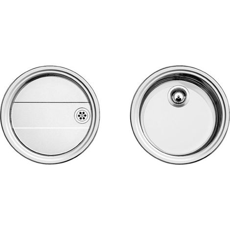 Ensemble vasque ronde en acier inoxydable, vasque + bac d'égouttage avec accessoires (1/5)