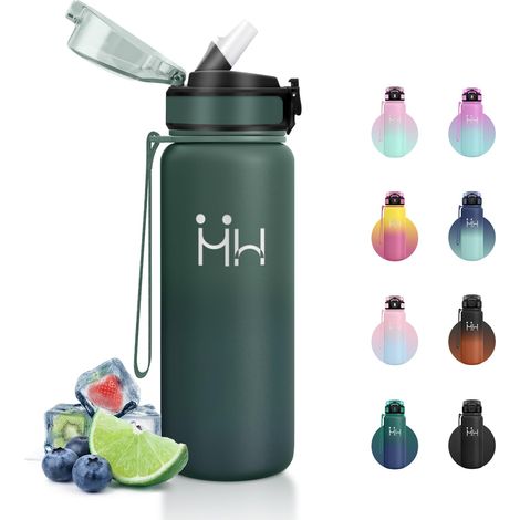 Gourde Inox 750ml, Bouteille Isotherme avec Paille, Conservation du Chaud et du Froid, Étanche et sans BPA, Réutilisable, Bouteille pour l'École, le Camping, Randonnée (1/5)