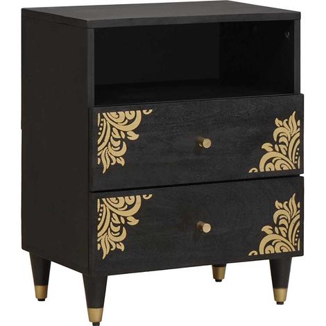 vidaXL Armadio da Notte Nero 50 x 33 x 62 cm Legno di mango