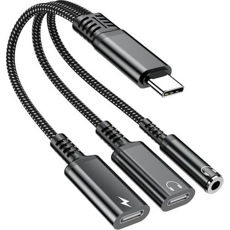 Adaptateur auxiliaire 60 W USB-C vers prise jack 3,5 mm + casque USB-C + charge rapide USB-C PD (1/5)