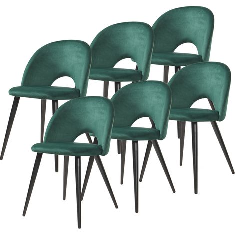 Esszimmerstuhl Karijoki 6er Set Samt Dunkelgrün/Schwarz [en.casa]