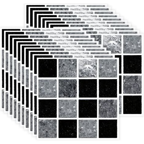 Autocollants carreaux mosaïque lot de 30 résistants à la chaleur étanches décoration pour cuisine et salle de bain couleur noir 20 x 20 cm (1/5)