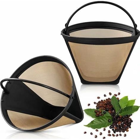2 Pcs Filtre Café Reutilisable Filtre à Café Permanent Maille en Inox avec Anse, Filtre Cafe à Main pour Machine à Café B (1/4)
