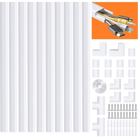 Goulotte Passe-Câbles, 4M Kit de Goulotte de Câbles, Cache Câbles TV Mural, Kit de Gestion des Câbles pour la Maison et Le Bureau - 10X L400mm, L30mm H17mm, Blanc (1/5)