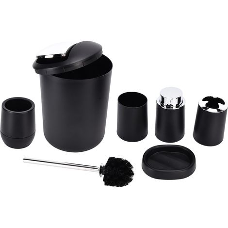 Ensemble de 6 accessoires de salle de bain : porte-brosse à dents et poubelle plaqués or noir. (1/5)