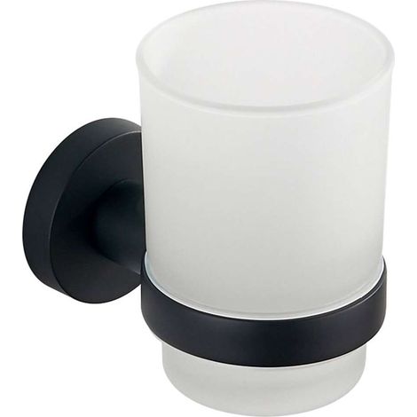 Aqualine Samba - Verre pour brosses à dents et dentifrice avec support, verre dépoli/noir mat SB204 (1/3)