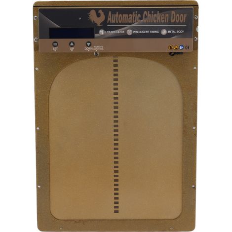 Porte de poulailler automatique avec capteur de lumière, minuterie, télécommande, écran LED, alimentation par piles, prise AU plaquée or, idéale pour la ferme (100-240 V). (1/5)