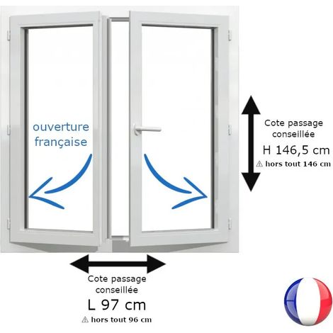 Fenêtre PVC blanc 2 vantaux hors tout H 146 x L 96 cm ouverture française pour pose rénovation (1/5)
