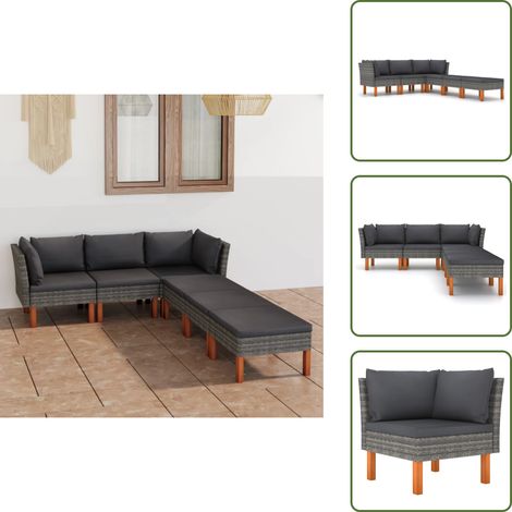 The Living Store Set Divani da Giardino 6 pz con Cuscini in Polyrattan Grigio - Divano da esterno