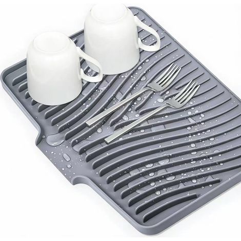 Tapis De Sechage Pour Vaisselle - En Silicone Alimentaire - Antidérapant Et Résistant À La Chaleur Jusqu'à 230 °C - Avec Bordure De Drainage - 40 X 33 Cm - Gris (1/5)