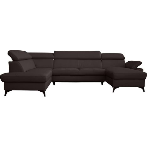 Canapé d'angle convertible en cuir italien de luxe 7/8 places WARINI avec coffre, chocolat, angle gauche (1/5)
