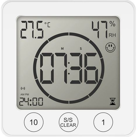 Reloj Digital Para Baño - Pantalla LCD Con Hora Temperatura Y Humedad - Temporizador De Ducha Hasta 99 Min - Resistente Al Agua IP54 - 107 X 110 X 40 Mm (1/5)