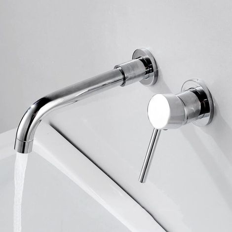 Wall-mounted bathroom faucet, 360° swivel spout, solid brass, with single handle and coarse valve, silver (1/4)