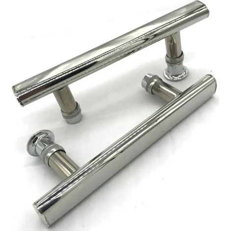 2 Poignées de porte, acier inoxydable, entraxe 145 mm, finition chromée, pour douche et meubles (1/5)