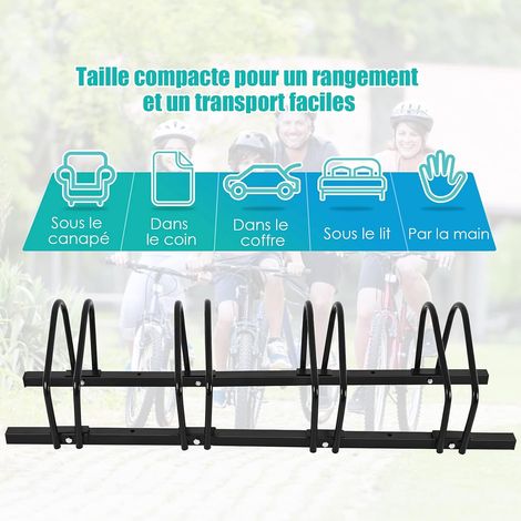 COSTWAY Râtelier 4 Vélos en Acier Fixation au Sol ou Mur 120x32.5x26CM Résistant aux Intempéries Antirouille Ecole Commerce Noir