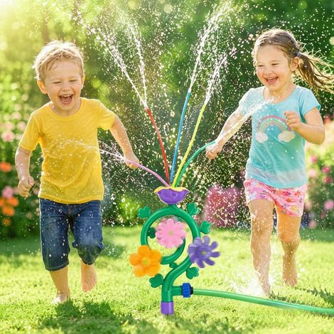 Jouet d'eau pour enfants - Fleur rotative - Arroseur d'eau d'extérieur avec 5 tuyaux vacillants - Raccord de tuyau pour jardin, pelouse, jeux de jardin, arroseur à partir de 3, 4, 5, 6, 7, 8 ans (1/5)
