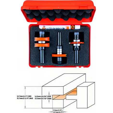 CMT – Coffret de fraises pour défonceuse et affleureuse – Fraises réglables pour tenons et joints – Diamètre de la queue 12mm – Pour bois dur