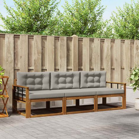 Outdoor-Sofagarnitur mit Kissen 3 pcs Natürlich und Hellgrau