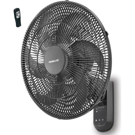 Fanelite - Ventilateur mural W1860-RPG - Hélice 45 cm - 3 vitesses - télécommande - Minuterie - Grilles et hélice plastiques - Oscillant ou fixe