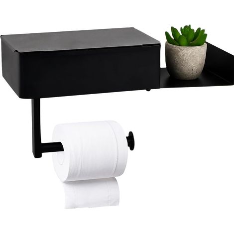 Wandmontierter Toilettenpapierhalter mit Taschentuchbox, aus schwarzem Edelstahl, kein Bohren erforderlich, für Badezimmer (1/4)