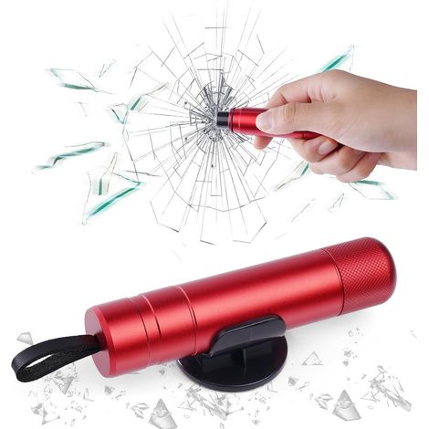 Martillo de seguridad para coche, rompeventanas con cortador de cinturón de seguridad y martillo salvavidas para autobuses, con base, nuevo martillo salvavidas de emergencia para coche (rojo) (1/5)