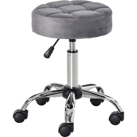 Taburete de salón con ruedas y altura regulable, terciopelo gris claro, base cromada MODENUIT (1/5)