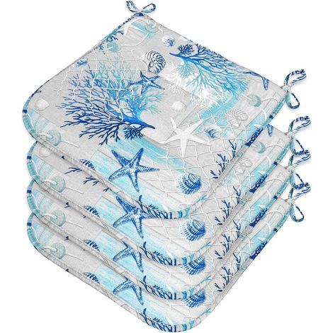 Set 4 Cuscini Sedia Cotone Con Lacci Lavabili Morbidi Universali Coprisedia Spiaggia Stella Marina