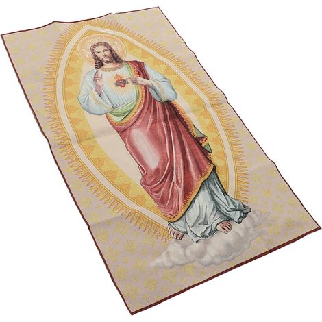 Icône Sacré-Cœur de Jésus Baroque en Soie Brodée Or - Décoration Murale Religieuse 100x60 cm pour Église (1/5)