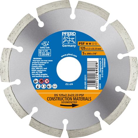 PFERD TOOLS Diamant-Trennscheibe DS 125x2,2x22,23 mm PSF für schnelles Trennen von Stein und Beton (1/2)
