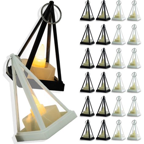 Faroles LED con forma de vela de 8 cm - Lámpara colgante en blanco y negro, 24 unidades. (1/5)