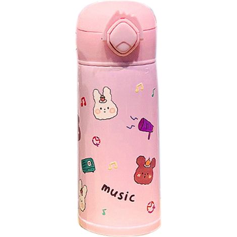 Gourde Isotherme en Acier Inoxydable 300ML Rose - Bouteille Thermos Portable pour Enfants avec Motifs Animaux - Idéale pour École, Pique-nique et Voyage (1/5)