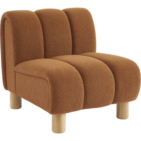 sweeek - Relaxsessel mit abgerundeten Beinen aus Holz mit Bouclé-Bezug, Bouclé, Camel