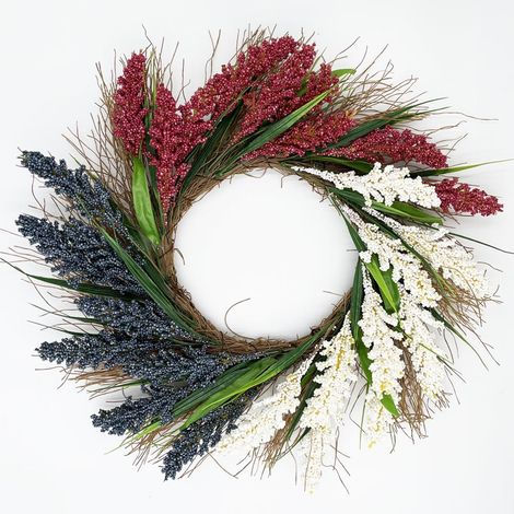 Guirlande Patriote Ronde - 45 cm - Paille et Rattan - Pour Porte Intérieure et Extérieure - Décoration 4 Juillet et Jour des Morts - 1 Pièce (1/5)