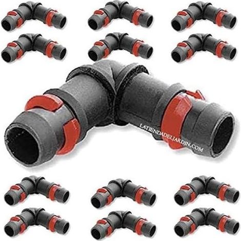 Set di 100 Gomito portagomma 20 mm con anello di sicurezza.  Raccordo per tubo irrigazione 20 mm nero (1/4)