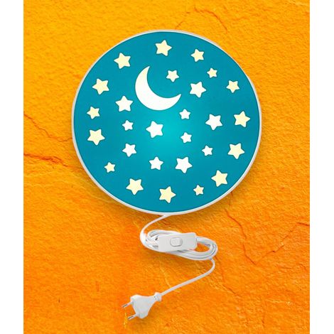 LED Kinderzimmer Wandlampe mit Stecker und Schalter, Petrol Ø 25cm (1/5)