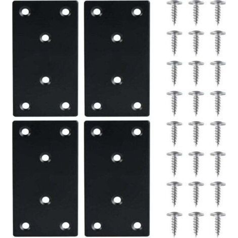 4 Pieces Flat Fixing Bracket Stainless Steel Repair Plates Perforated Plates with Screws Metal Bracket, XU, 48971.8mm Black Steel Plate, for Furniture Repair Connection - (1/4)