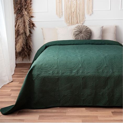 Couvre-lit 200 x 220 cm, motif mandala, jeté de canapé, couverture de lit, couverture de jour, taille XXL, matelassé, vert foncé (1/5)