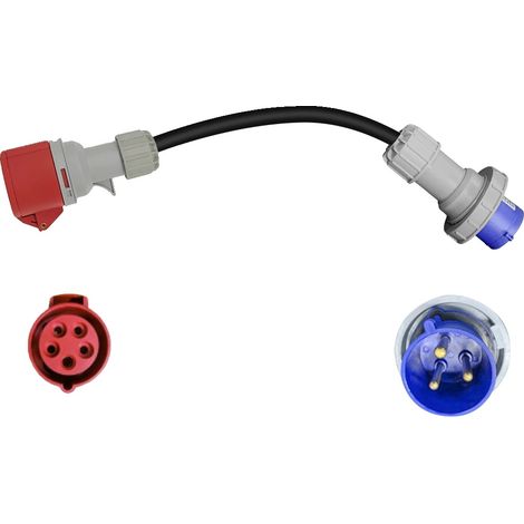 Adaptador de carga para vehículos eléctricos, corriente nominal de 32 A, resistente a la intemperie, de 32 A 3P a 32 A 1P. (1/2)