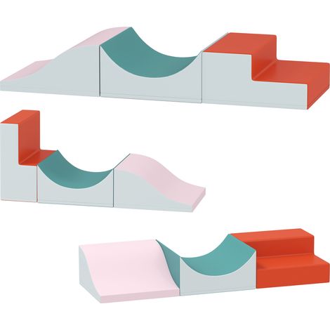 Lot de 3 modules d'escalade et rampement pour bébé, similicuir, mousse, gris clair (1/5)
