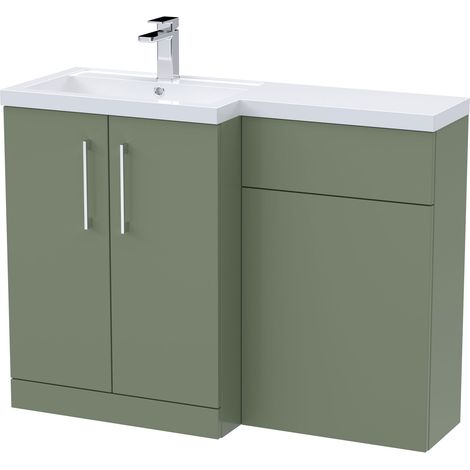 Nuie Arno LH Combination Unit with L-Shape Polymarble Basin 1100mm Wide - Satin Green (1/2)