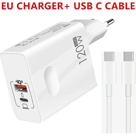 Chargeur rapide 120 W, câble USB Type-C PD, adaptateur Quick Charge 3.0 compatible avec iPhone, Xiaomi, Samsung, OnePlus et Pixel. (1/5)