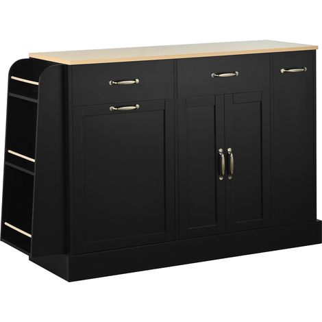 Aparador de cocina MDF negro con 3 cajones, módulo para cubo y estante lateral HOMVRA (1/5)