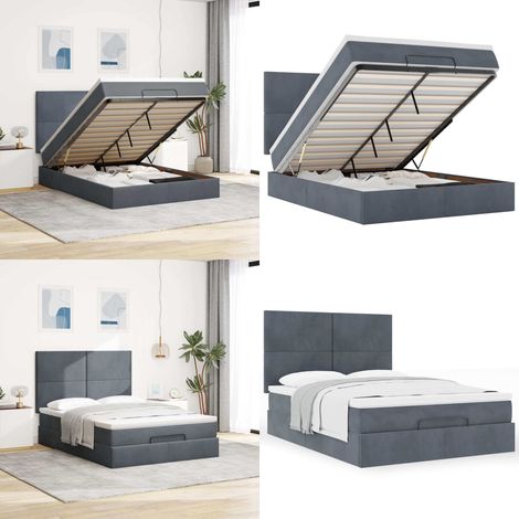 vidaXL Ottoman-Bett mit Matratzen Dunkelgrau 140x200 cm Samt (1/5)