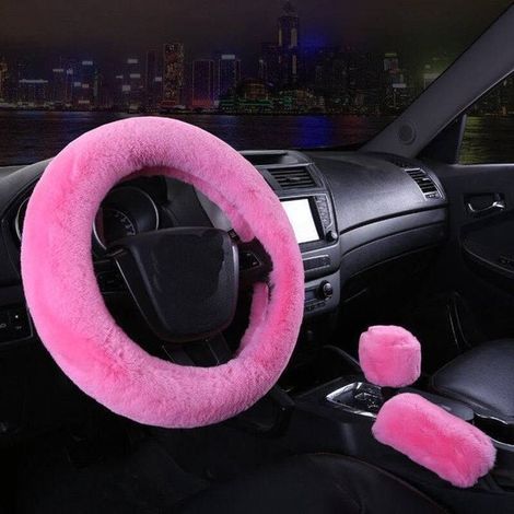 Set di coprimanubrio invernali - Coprivolante in peluche - Sterzo caldo - Materiale morbido e felpato - Diametro 38 cm - Nero (1/5)