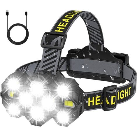 Lampe frontale rechargeable 22000 lumen – 10 LED – 8 modes d'éclairage – Angle réglable 90° – Étanche IPX4 pour camping et cyclisme (1/5)