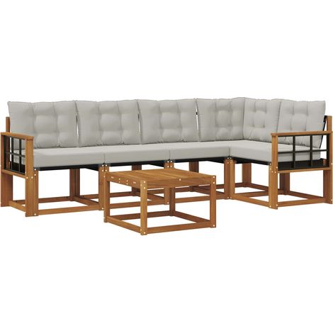 Outdoor Sofa Set with Cushion 6 pcs Natural and Light Grey vidaXL
