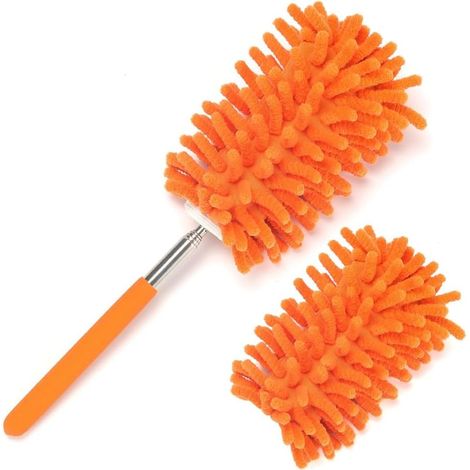Plumeau en microfibre pour le nettoyage, lavable à la main avec 1 tête en microfibre remplaçable, poteau extensible, fournitures de nettoyage amovibles pour bureau, voiture, fenêtre, meubles