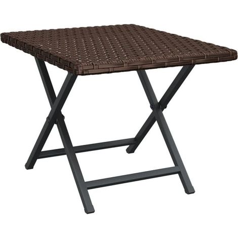 Table pliante marron, mesurant 45x35x32 cm, en résine tissée. (1/5)